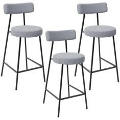 Kit 03 Banquetas Baixa Para Cozinha Sala De Jantar Bar Bancada Milão L02 Bouclê Cinza