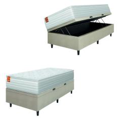 Cama Box Baú Colchão Solteiro Molas Ensacadas Real 88x188x68cm Branco / Bege Inducol - Suporta até 130kg por Pessoa