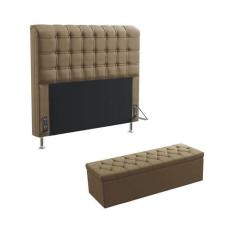 Kit Cabeceira Estofada Decorativa Rana 195 Para Cama King e Calçadeira