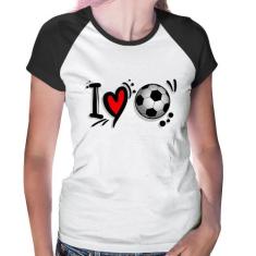 Baby Look Raglan I Love Futebol - Foca na Moda, Branco, Preto, P