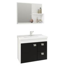 Conjunto Armário Para Banheiro 100% Mdf Isa Com Espelheira E Pia Mgm Móveis Branco/Preto/Preto