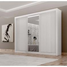 Guarda Roupa Casal com Espelho 3 Portas 4 Gavetas - Milano-Branco - Leifer Móveis