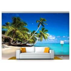 Papel De Parede Praia Mar Coqueiros Céu 3D  Npr249 - Você Decora