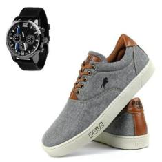 Tênis Polo White Em Lona + Relógio-Masculino
