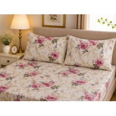Jogo de Lençol CASAL Ponta Palito 3 Peças Tecido 100% Algodão, Com Elá