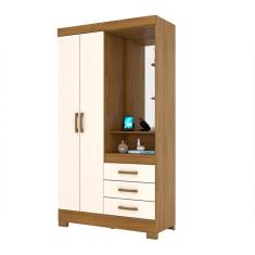 Guarda-Roupa Solteiro com Espelho Pequin 2 Portas 3 Gavetas Nature e Off White
