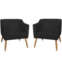 Kit 02 Poltronas Decorativas Lavinia Pés Palito Suede Preto - DS Estofados