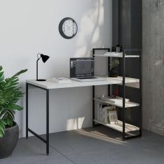 Escrivaninha com Estante 3 Prateleiras Estilo Industrial 135cm Active Yescasa Snow
