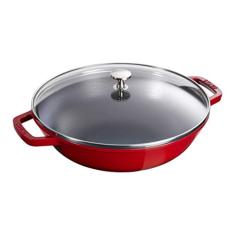 STAUB Wok de ferro fundido com tampa de vidro e grade removível, Ø 30 cm, 4,40 L, cereja