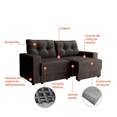 Conjuntos de Sofás 2 e 3 Lugares Lubeck Retrátil Grafite