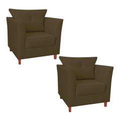 Kit 02 Poltrona Cadeira Sofá Decorativa Isis Sala Estar Salão Beleza Suede Marrom - LM DECOR