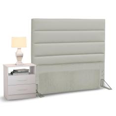Cabeceira Cama Box Solteiro 90Cm Greta Corano Bege E 1 Mesa De Cabeceira Flex Dm1 Branco