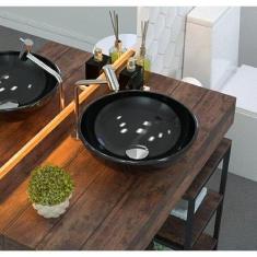 Kit Cuba R35 com Torneira Link 1062 Metal e Válvula Click 1 Polegada G e Sifão Cromado e Flexível Compace Preto