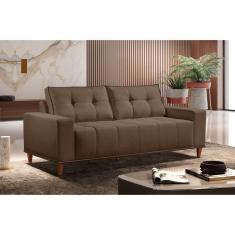 Sofá 3 Lugares Veludo 220cm com Molas Beny Bege Cappuccino