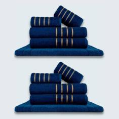 Jogo De Toalhas 10 Pçs Coleção Dubai 100% Algodão Azul+azul