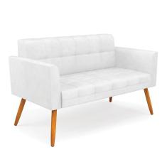 Sofá Namoradeira Elisa Corano Branco Pés Palito Castanho - D`rossi