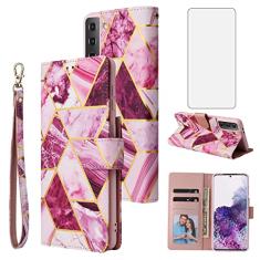 Asuwish Capa carteira compatível com Samsung Galaxy S22 5G e protetor de tela de vidro temperado de couro com suporte para cartão, acessórios de celular, capa para celular Gaxaly S 22 22S G5 mulheres