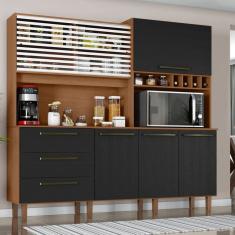 Armário de Cozinha 6 Portas 3 Gavetas Mega Cinamomo / Preto Catedral