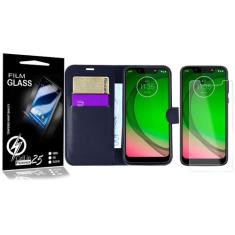 Película Vidro + Capa Carteira PRETA Moto G7 Play XT1952 5.7 - Cell In