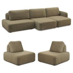 Conjunto Sala de Estar 1 Sofá Retrátil Modulado 402cm e 2 Poltronas Sa