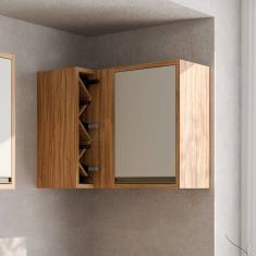 Armário Aéreo de Cozinha Canto Reto com 1 Porta e Mini Adega 100% Mdf Barbados Espresso Móveis Amêndoa/Off White