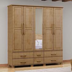 Guarda-Roupa Bipartido 5 Portas 6 Gavetas Ouro Freijó Madeira Pinus - 