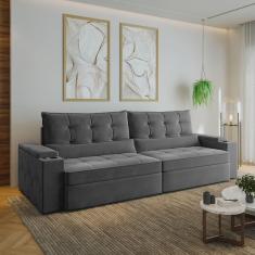 Sofá Retrátil Reclinável com Porta Copos e Usb 4 Lugares 300cm Embaúba Extra Cabecasa