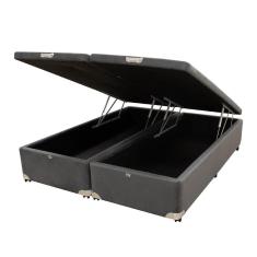 Cama Box Baú Castor Queen Vellus Cinza 158x198x35cm