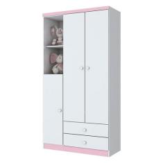Guarda-Roupa Infantil Pique-Esconde Flex 3 PT 2 GV Branco e Rosa Chá -