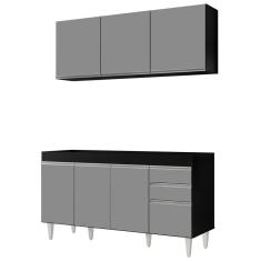 Armário Aéreo Argélia E Balcão Gabinete Para Pia 150cm Sem Tampo Marrocos Preto/cinza - Lumil Móveis