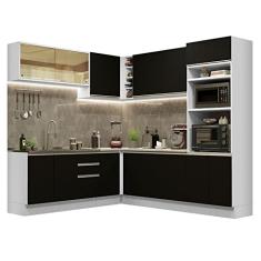 Cozinha Completa de Canto Madesa Glamy 459001 com Armário e Balcão (sem Tampo e Pia) - Branco/preto