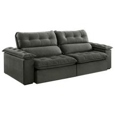 Sofá 5 Lugares Retrátil e Reclinável Jobi Veludo Cinza 297 cm - Estofa