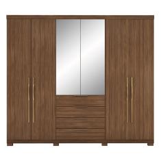 Guarda Roupa Casal Giardino 6 Portas 4 Gavetas Com Espelho E Pés - Demóbile Nogueira Touch