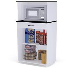 Balcão Multiuso Carina Porta Microondas Branco Preto Flex