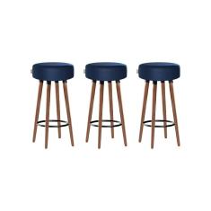 Kit 3 Banquetas Alta Pés Palito Roma Azul 70cm