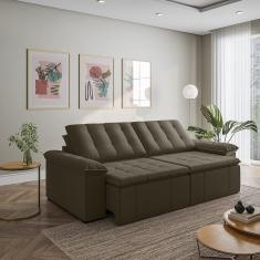 Sofá Cama Retrátil e Reclinável 4 Lugares 280cm em Veludo com Molas Palmeira Cabecasa Madeiramadeira Grafite