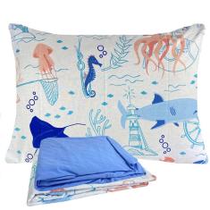 Jogo de Cama Infantil 100% Algodão Solteiro 3 Peças Estampado Feras do Mar Lepper