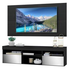 Rack com Espelho, Painel TV 65&quot; e 2 Portas Londres Multimóveis Preto