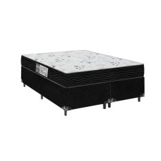 Cama Box Queen Bipartido + Colchão D33 One Face  - 56x158x198cm - Suede Preto