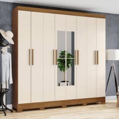 Guarda-Roupa Casal 8 Portas 4 Gavetas com Espelho Nature/Off White - Briz