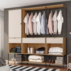 Guarda-Roupa Closet Modulado Maverick 1 Porta 3 Gavetas Carvalho e Off White 206 cm