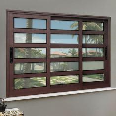 Janela Elite com Travessas 3 Folhas Moveis Sequenciais 100 X 150 Vidro Liso Corten