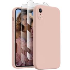 XXDD Capa de celular projetada para iPhone XR, [bordas retas] [proteção da câmera] capa de silicone com [2 protetores de tela], forro de microfibra macio antiarranhões, 15,5 cm, areia rosa