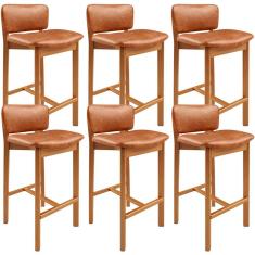 Kit 06 Banquetas Alta Para Cozinha Sala de Jantar Bar Dara L02 Couríssimo Camel - Lyam Decor