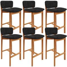 Kit 06 Banquetas Alta Para Cozinha Sala de Jantar Bar Dara L02 Linho Chumbo - Lyam Decor