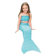 Fantasia de Sereia Infantil Com Cauda e Top Azul Piscina de Carnaval -