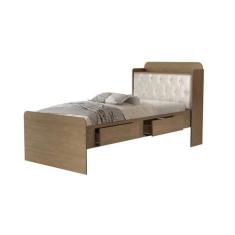 Cama Tamires Baú 2 Gavetas Solteiro Com Capitonê Castanho/Bege  VJ Móv