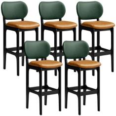 Kit 5 Banquetas Alta Bar Cozinha Jantar Betta L02 Preto Material Sinté