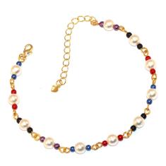 Pulseira Miçangas Colorida Pérolas Folheado Ouro 18k