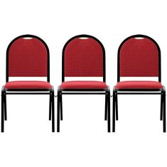 Kit 3 Cadeiras Hoteleiras Auditório Empilhável Linho M23 Vermelho - Mpozenato